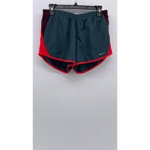 NIKE Women's Gray-Red Mesh Lined Pull-On Dri-Fit Drawstring Active Shorts SZ S